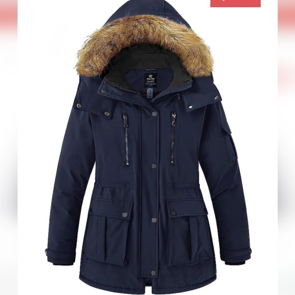Women's Plus Size Puffer Jacket Warm Winter Parka Coat with Removable Fur Hood
